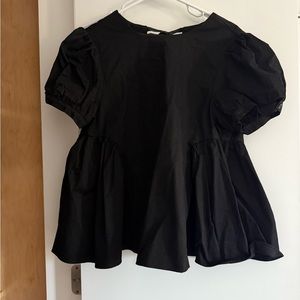 Pomander Place Black Boxy Blouse with Open Back and Bow Details